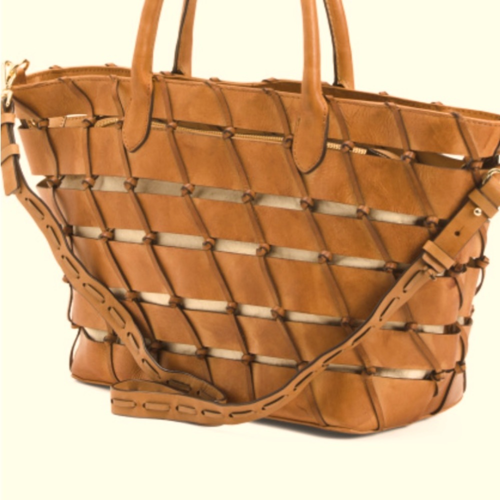 NWT~Genuine LEATHER, Diagonal Pattern, BasketWeave Shoulder Bag/removable pouch